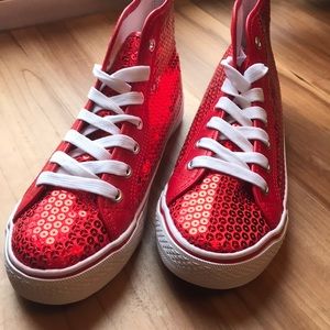 Women’s Red Sequin High Top Sneakers Size 8 NWOT